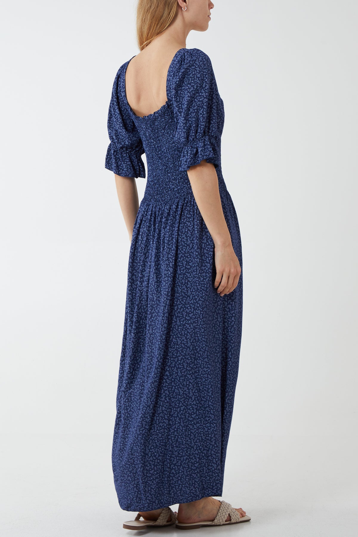 Ditsy Floral Button Down Drop Waist Maxi Dress