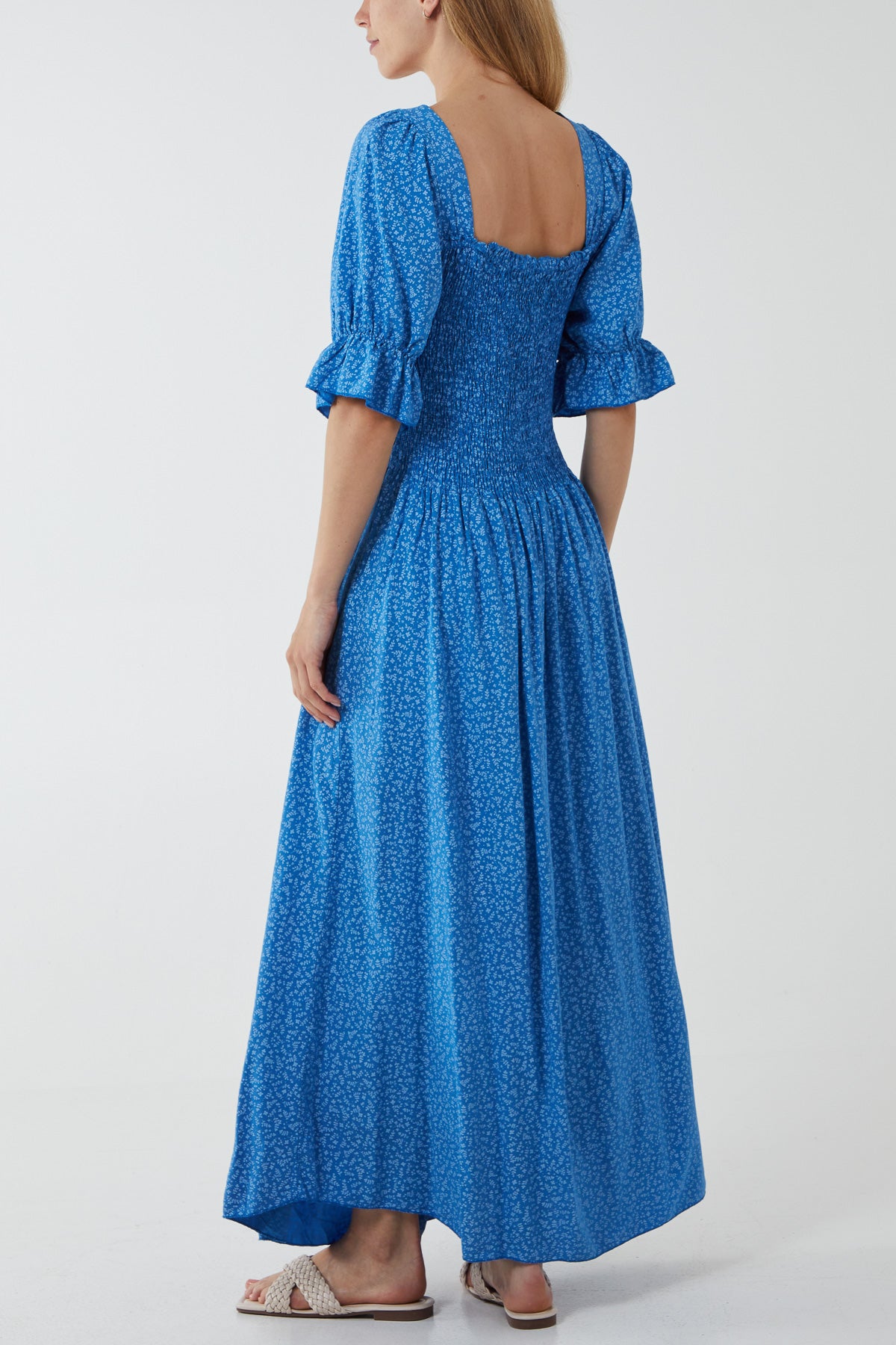 Ditsy Floral Button Down Drop Waist Maxi Dress