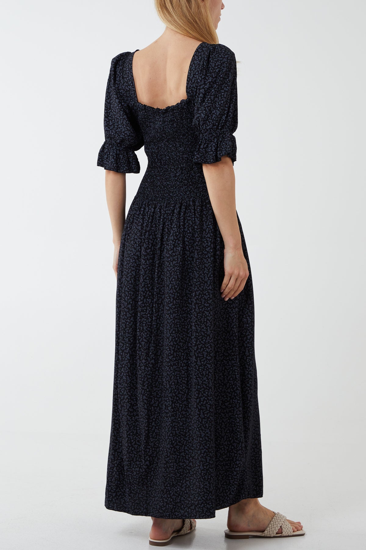 Ditsy Floral Button Down Drop Waist Maxi Dress