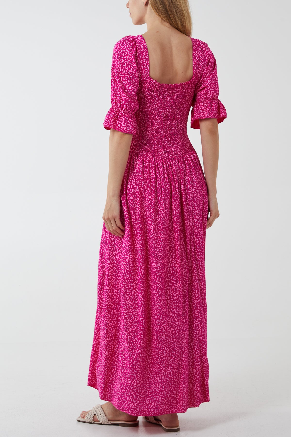 Ditsy Floral Button Down Drop Waist Maxi Dress