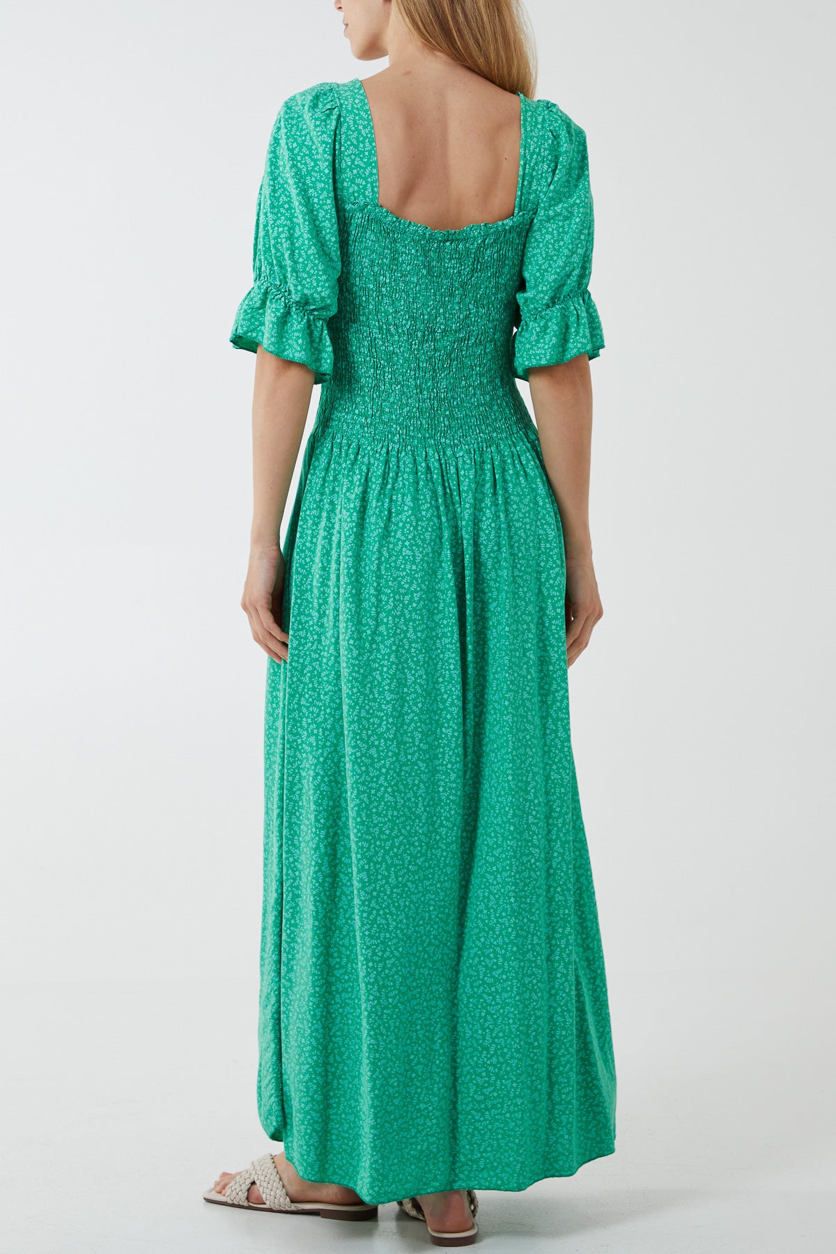 Ditsy Floral Button Down Drop Waist Maxi Dress