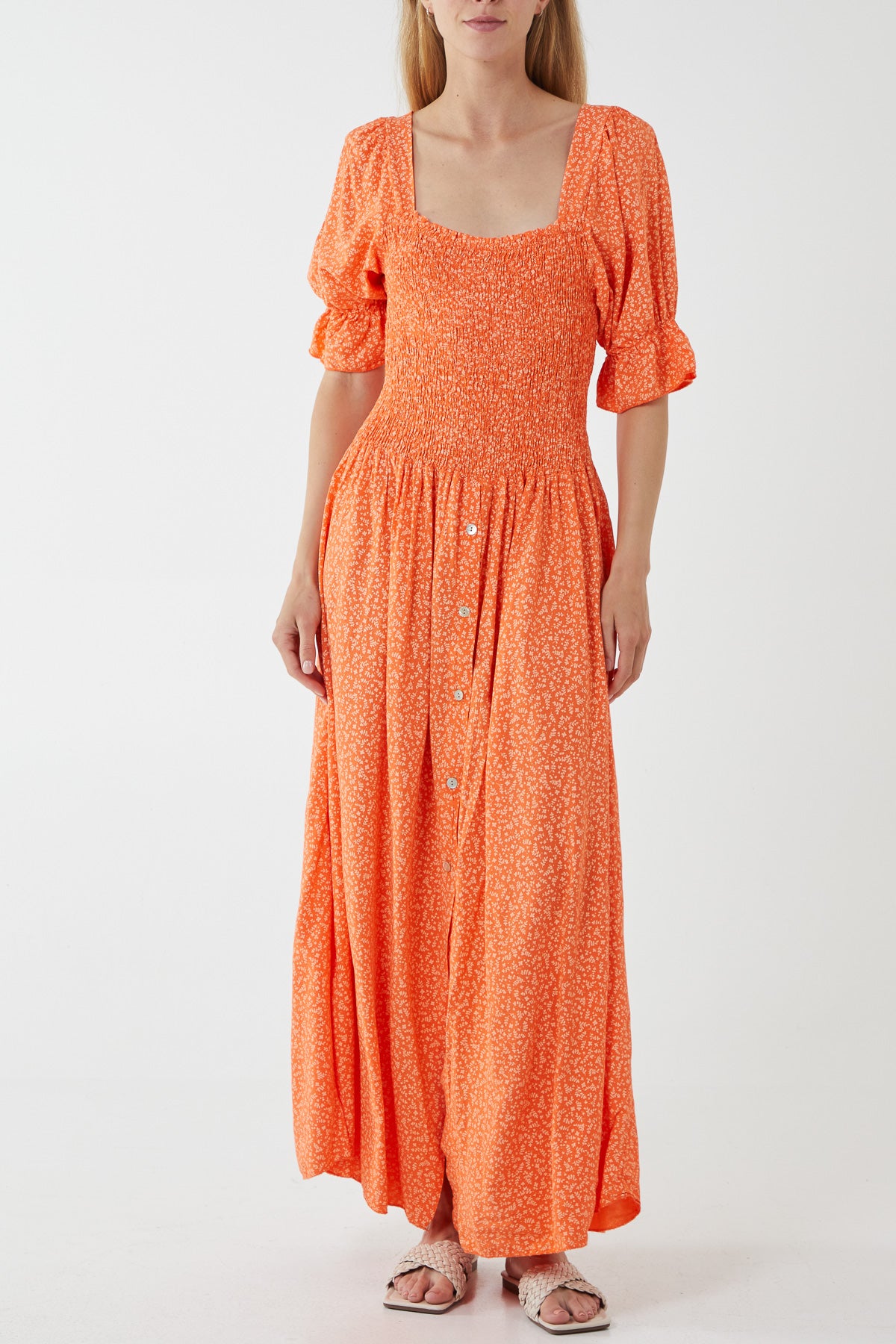 Ditsy Floral Button Down Drop Waist Maxi Dress