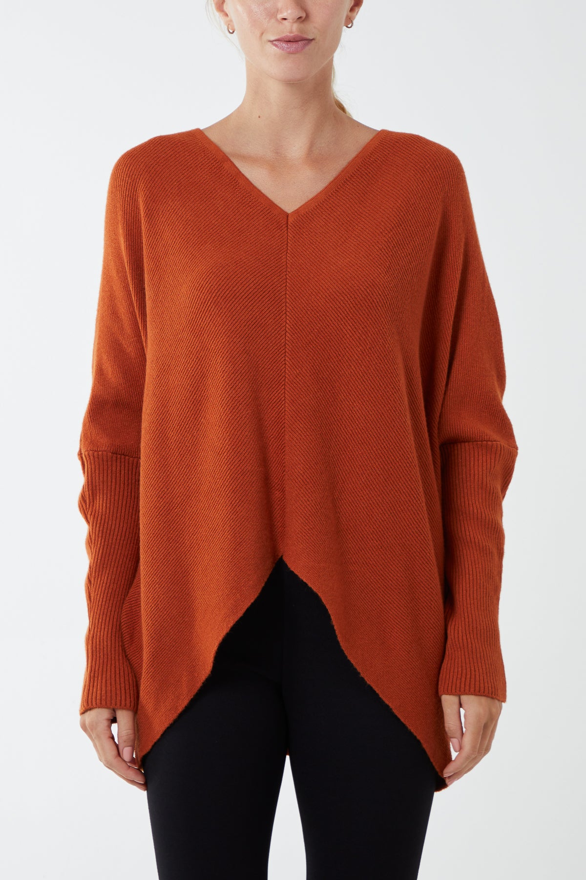 Ribbed Chevron Batwing Jumper