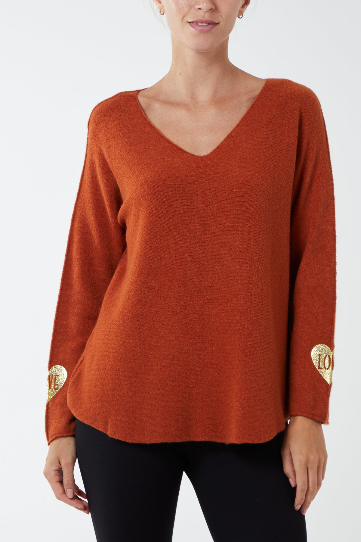 V-Neck Raw Edge 'Love' Sleeve Jumper