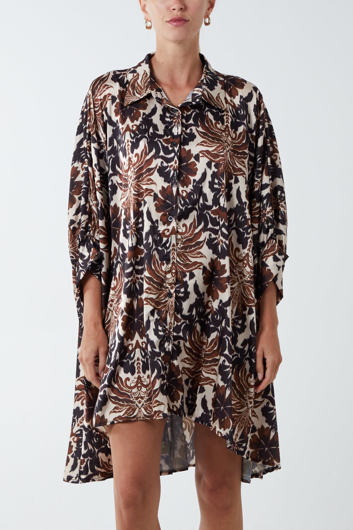 Floral Art Nouveau Dip Hem Shirt Dress