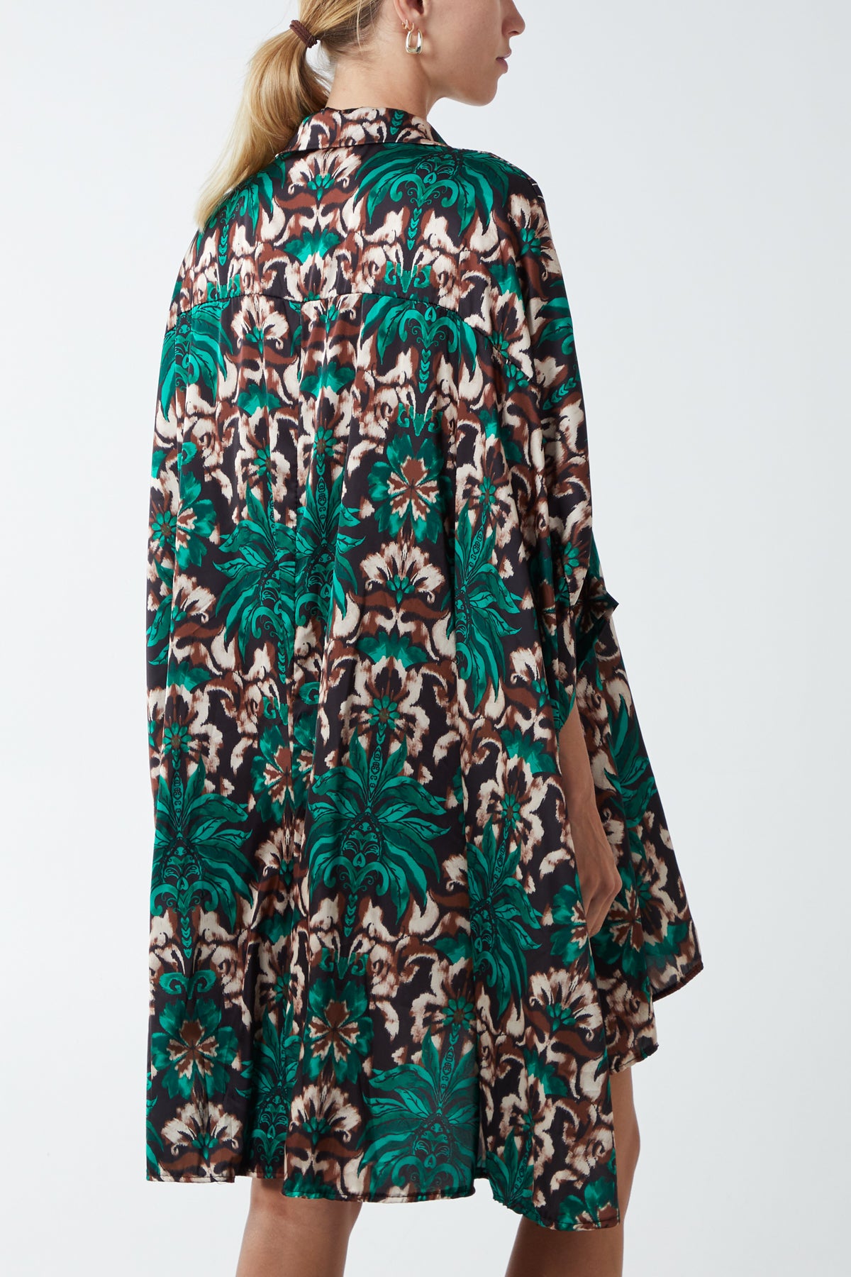 Floral Art Nouveau Dip Hem Shirt Dress