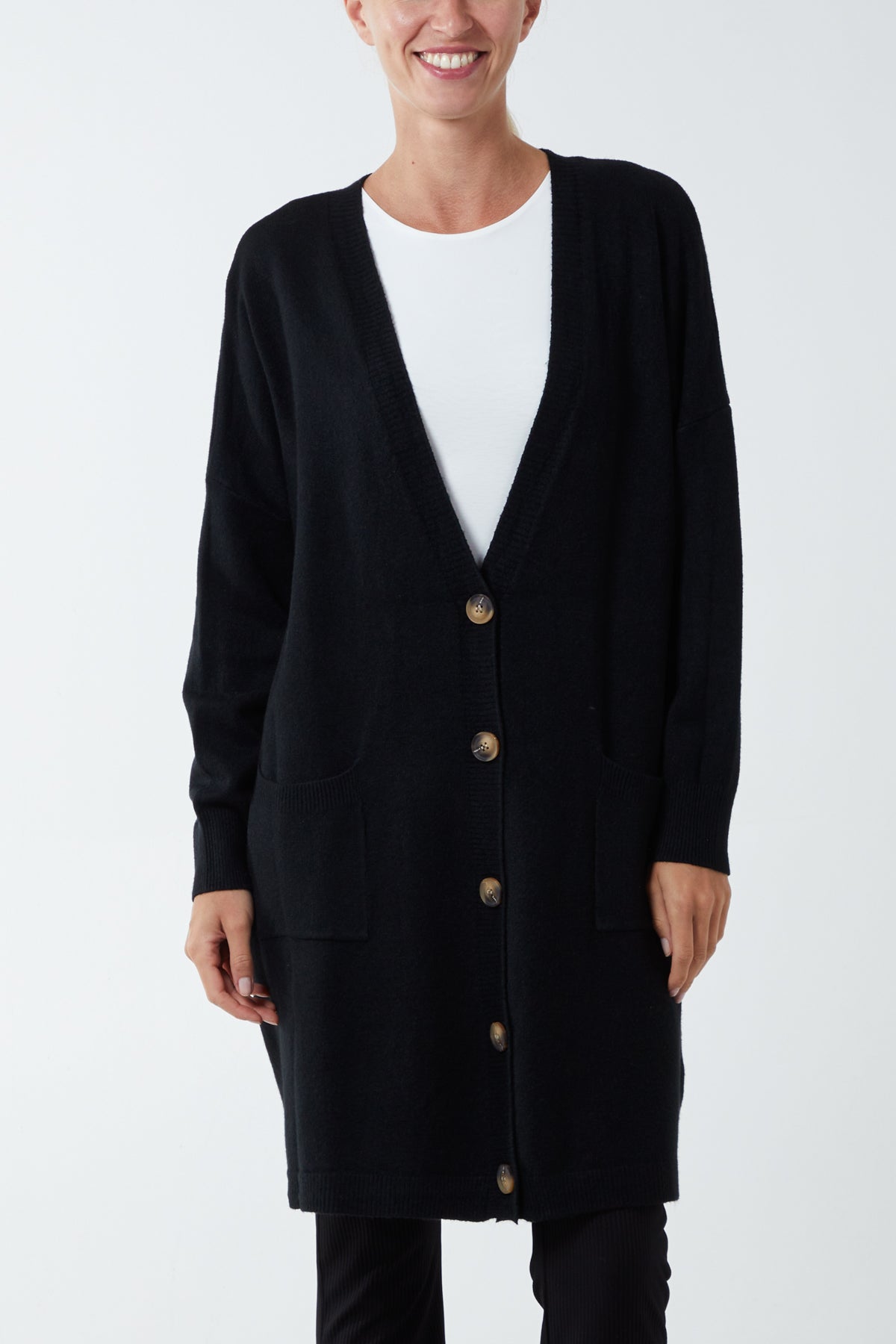 Longline Tortoiseshell Button Pocket Cardigan