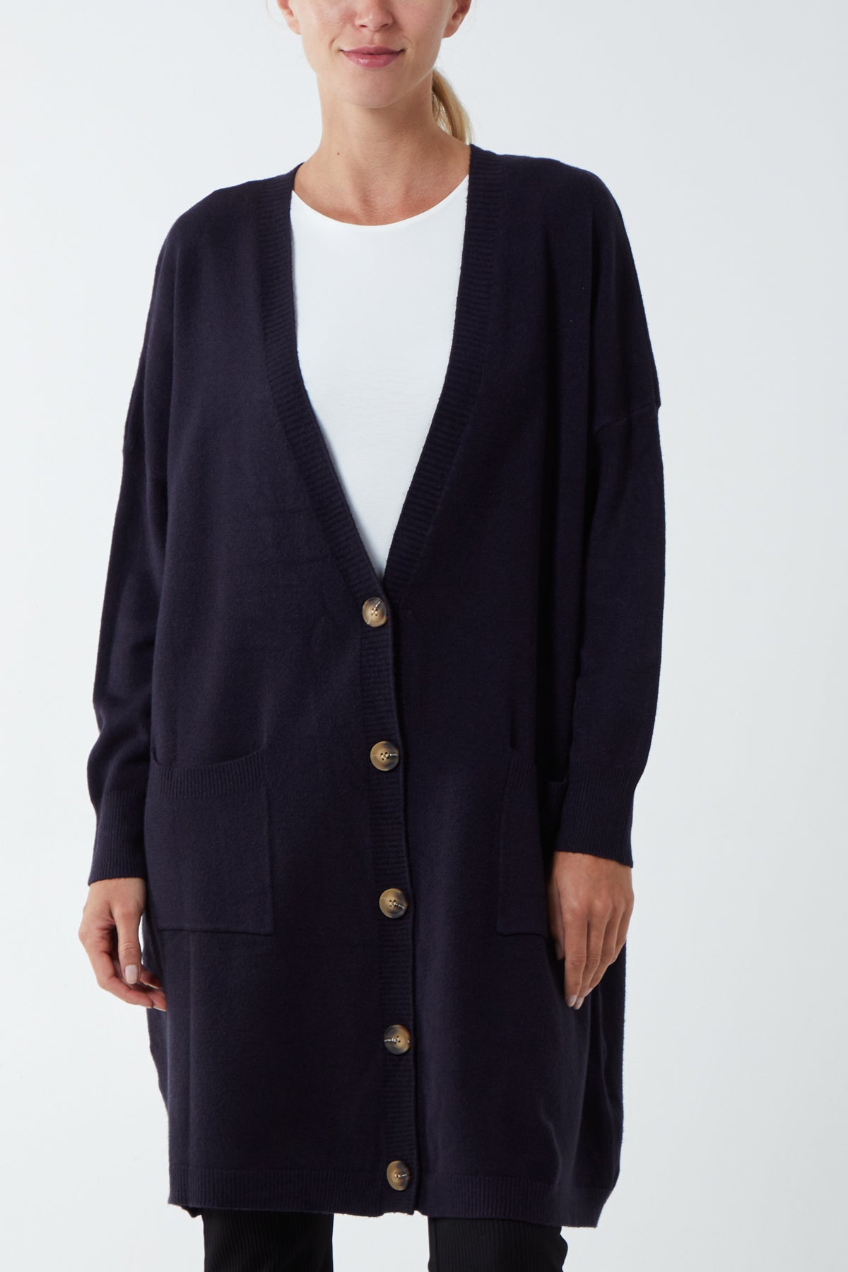 Longline Tortoiseshell Button Pocket Cardigan