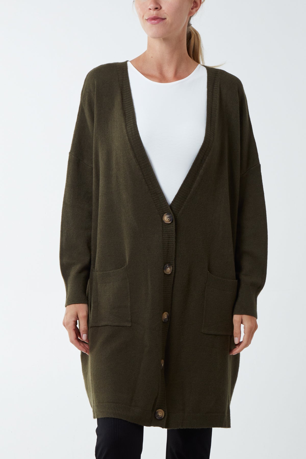 Longline Tortoiseshell Button Pocket Cardigan