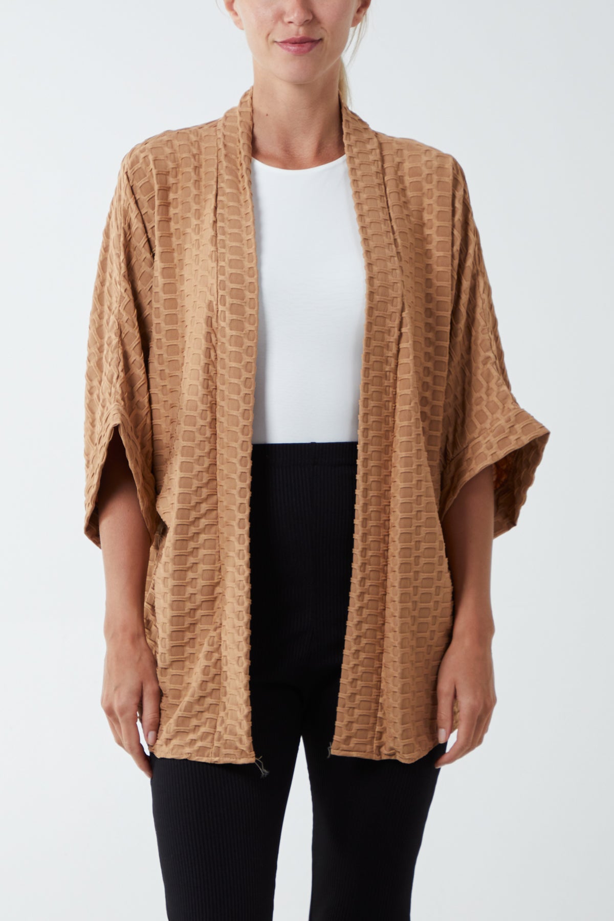 Waffle Texture Jersey Kimono Jacket