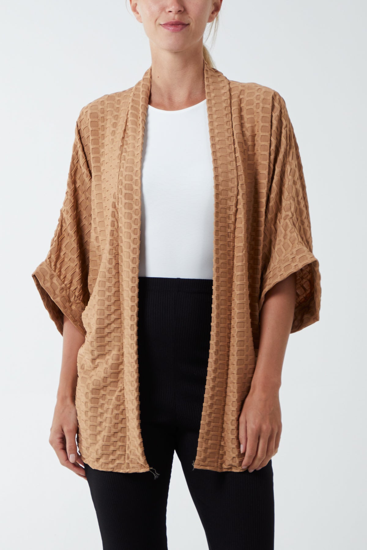 Waffle Texture Jersey Kimono Jacket