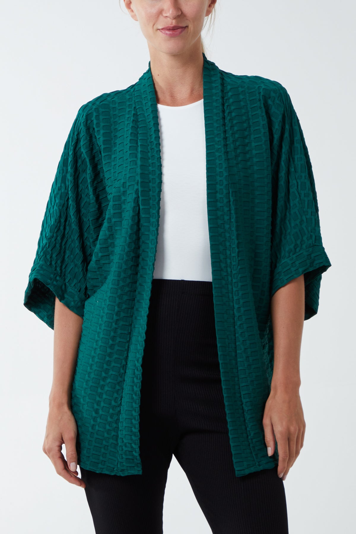 Waffle Texture Jersey Kimono Jacket
