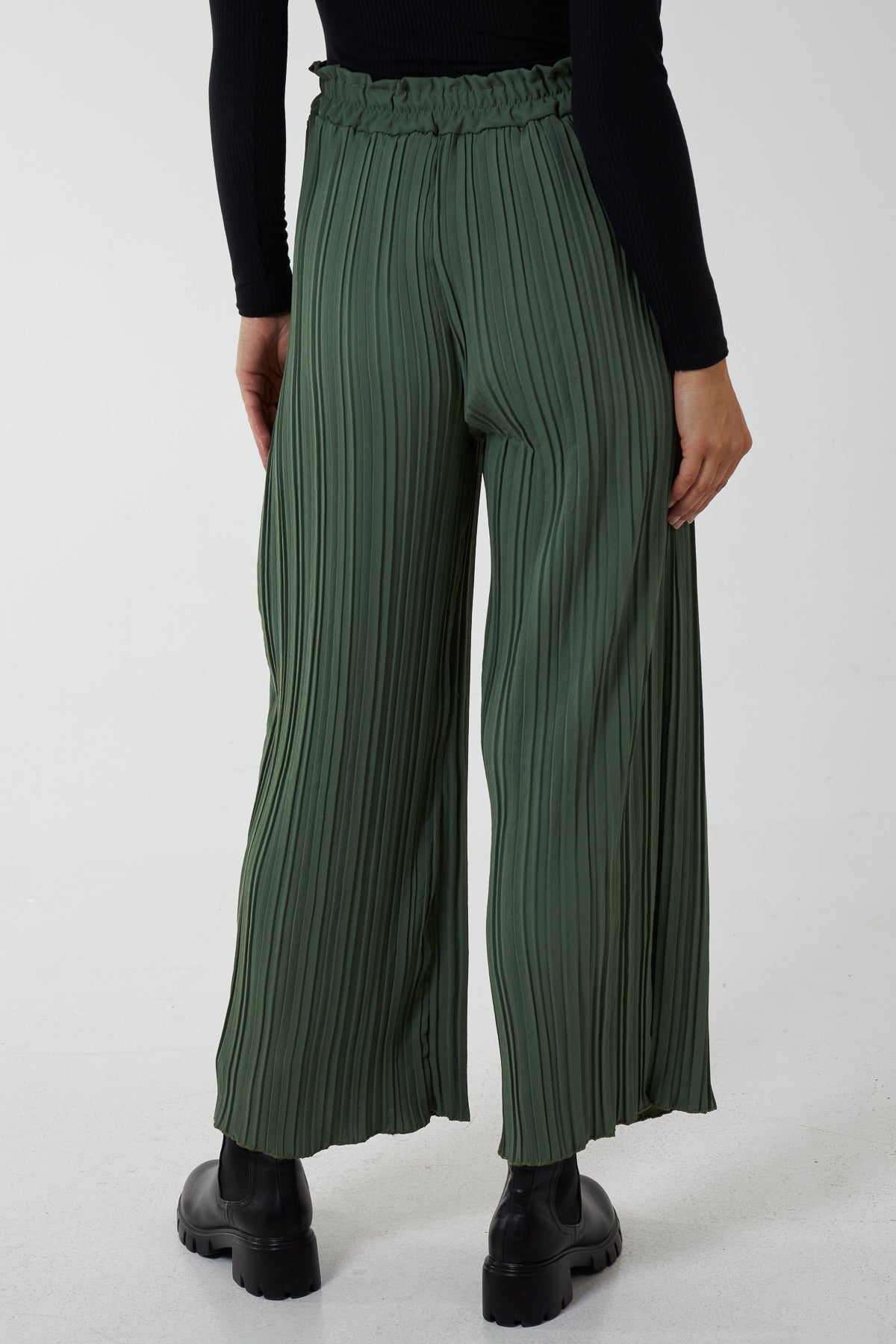 Wide Leg Plisse Drawstring Trousers