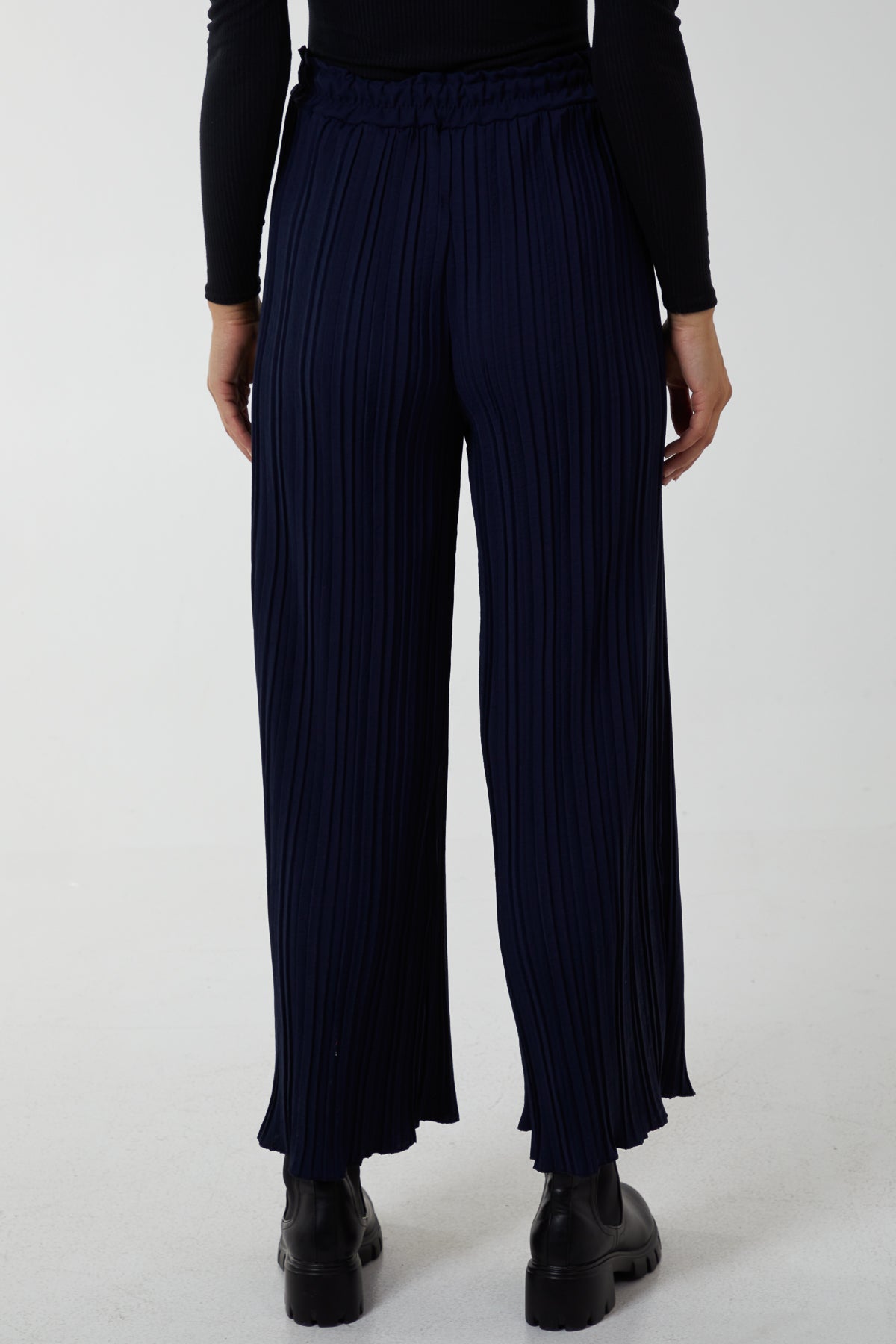 Wide Leg Plisse Drawstring Trousers