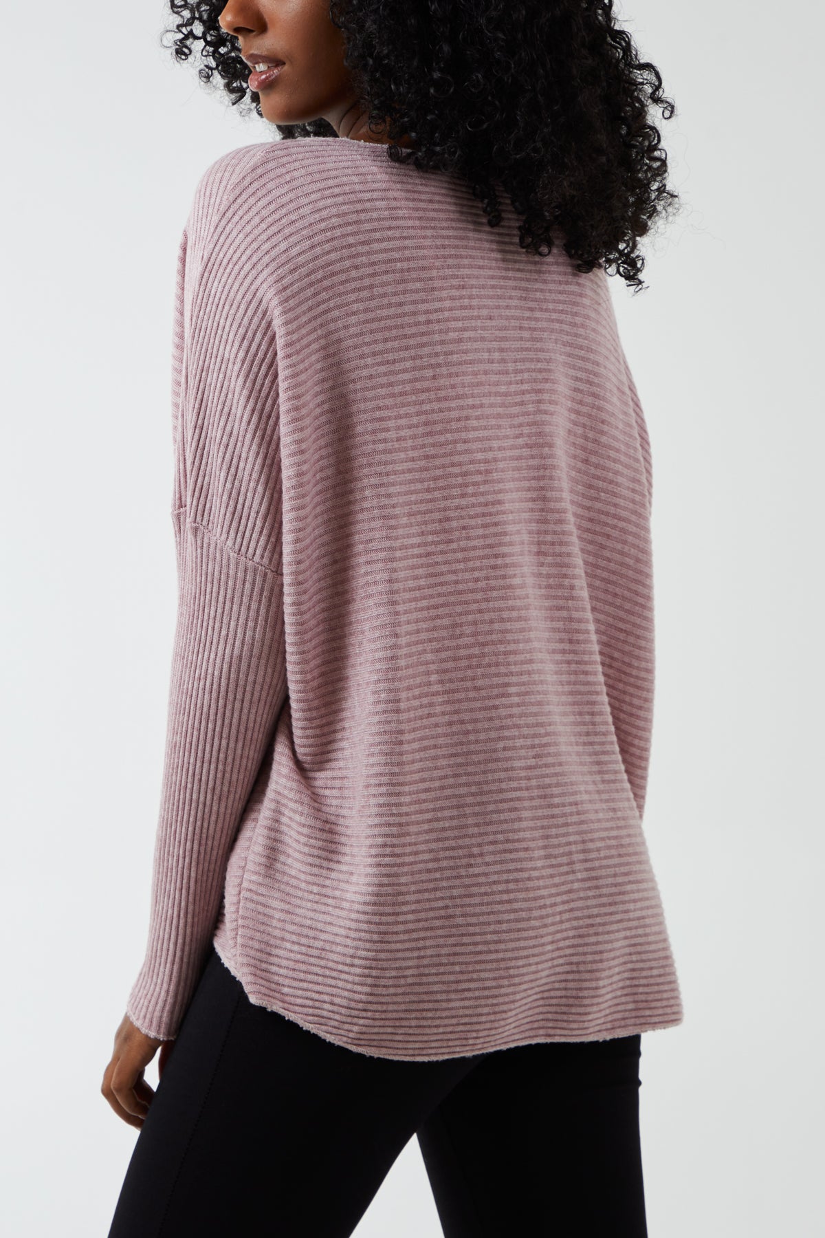 Ribbed Slash Neck Batwing Jumper