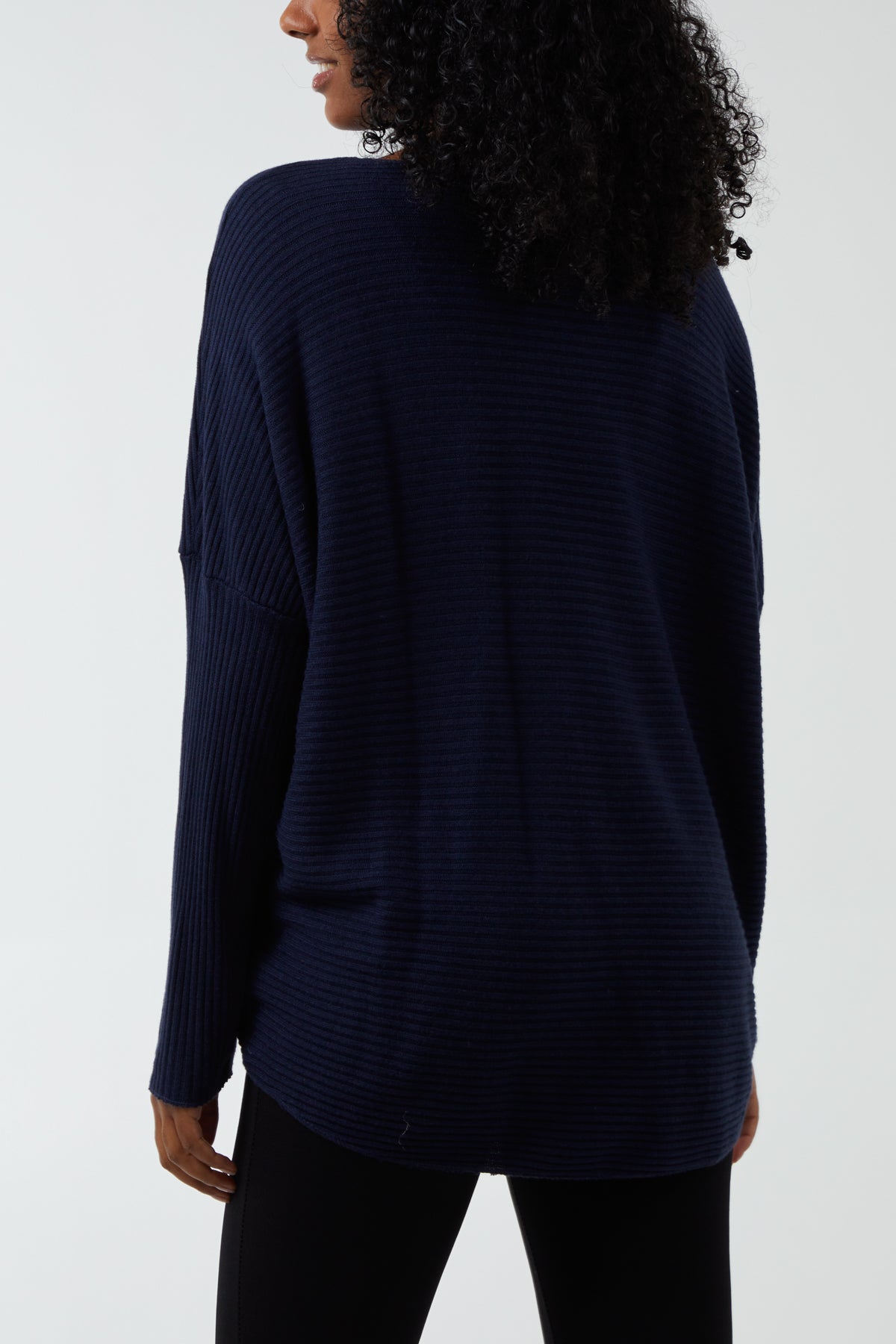 Ribbed Slash Neck Batwing Jumper