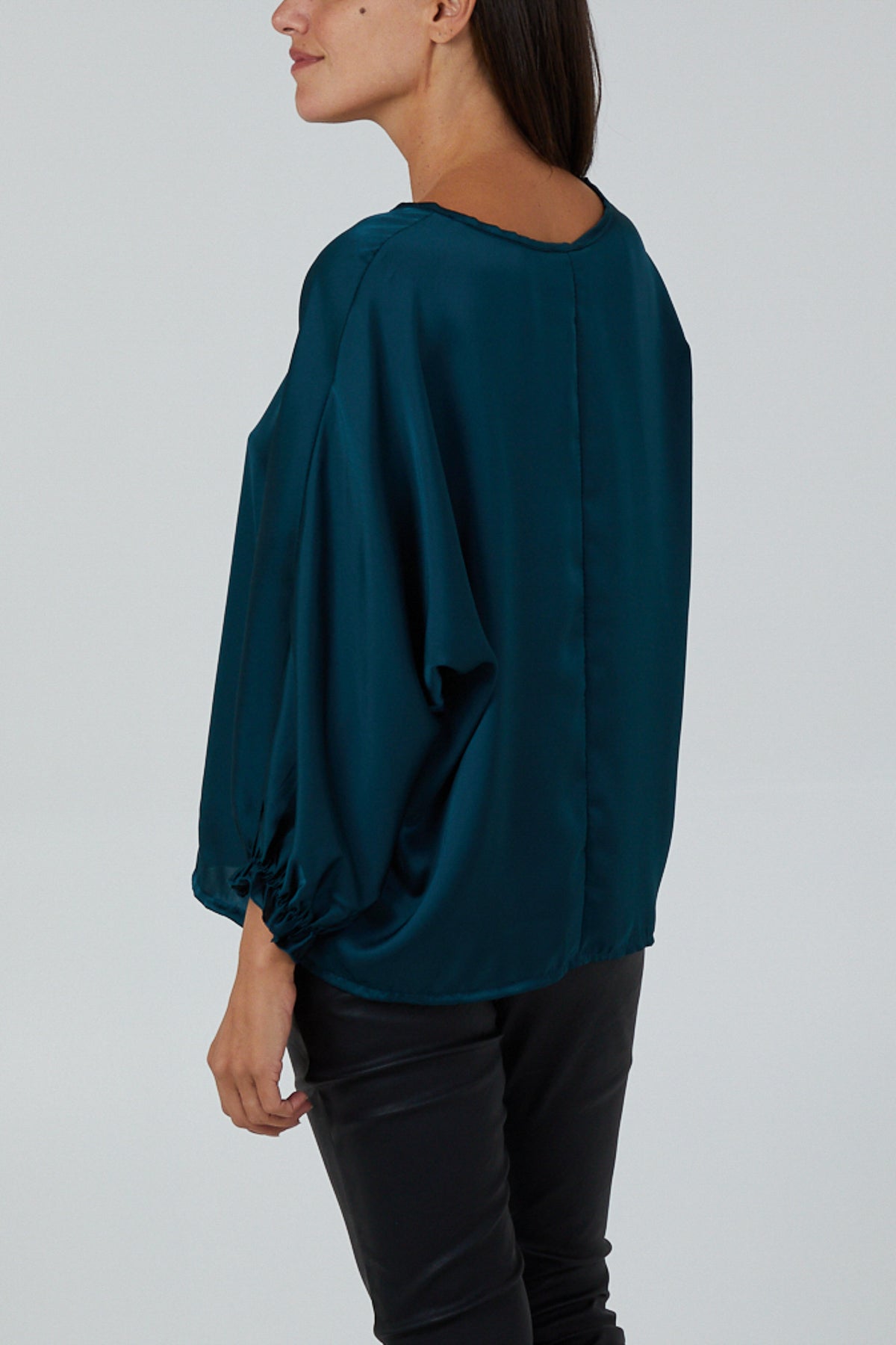 Satin Keyhole Neck 3/4 Sleeves Blouse