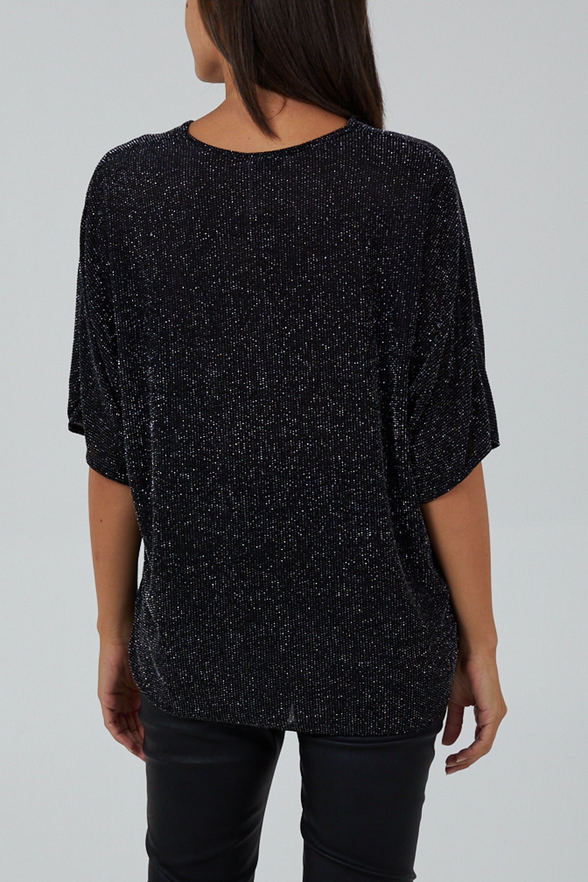 Glitter Lurex Tie Front Hem Blouse