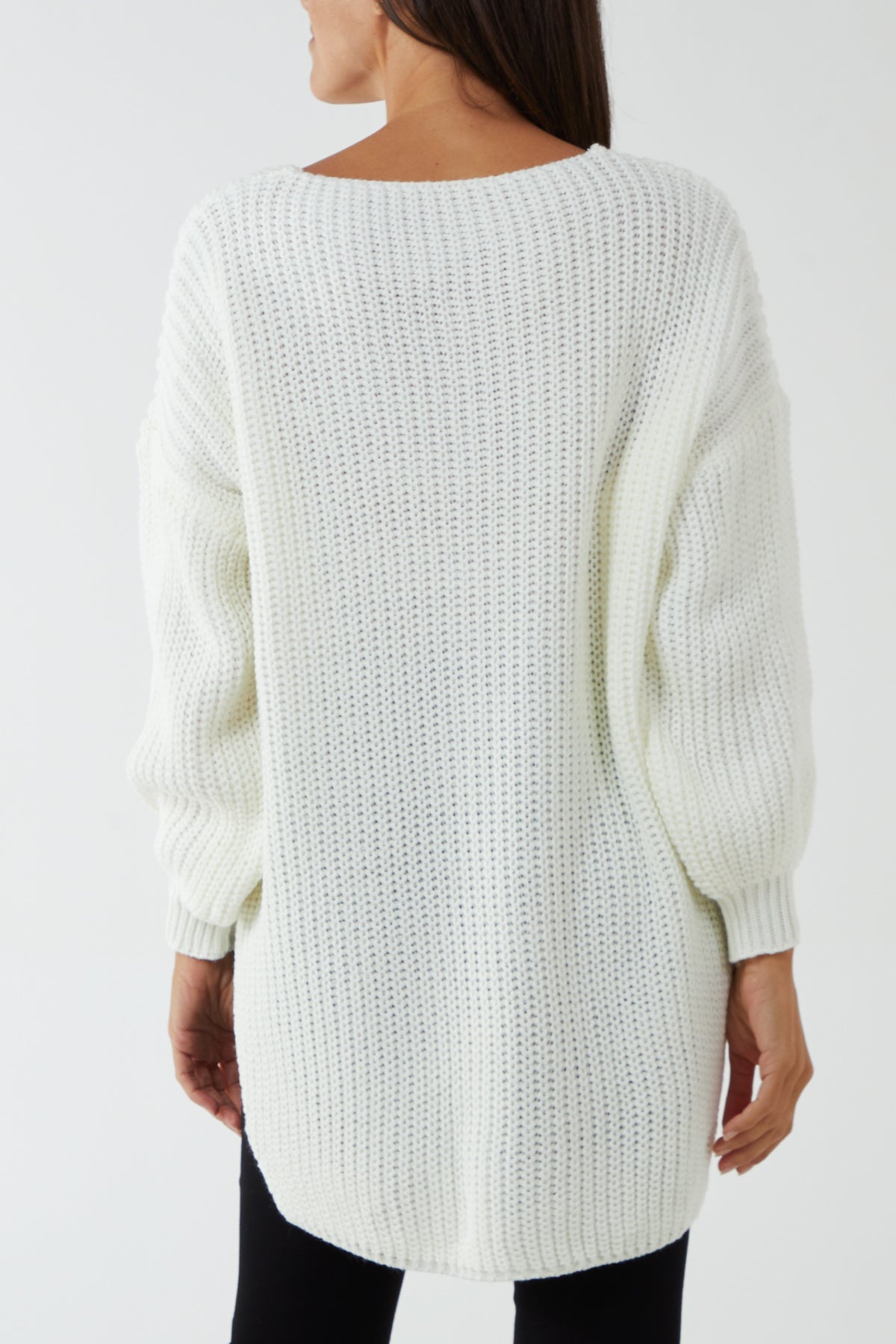 Oversized V-Neck Chunky Knit Dip Hem Jumper