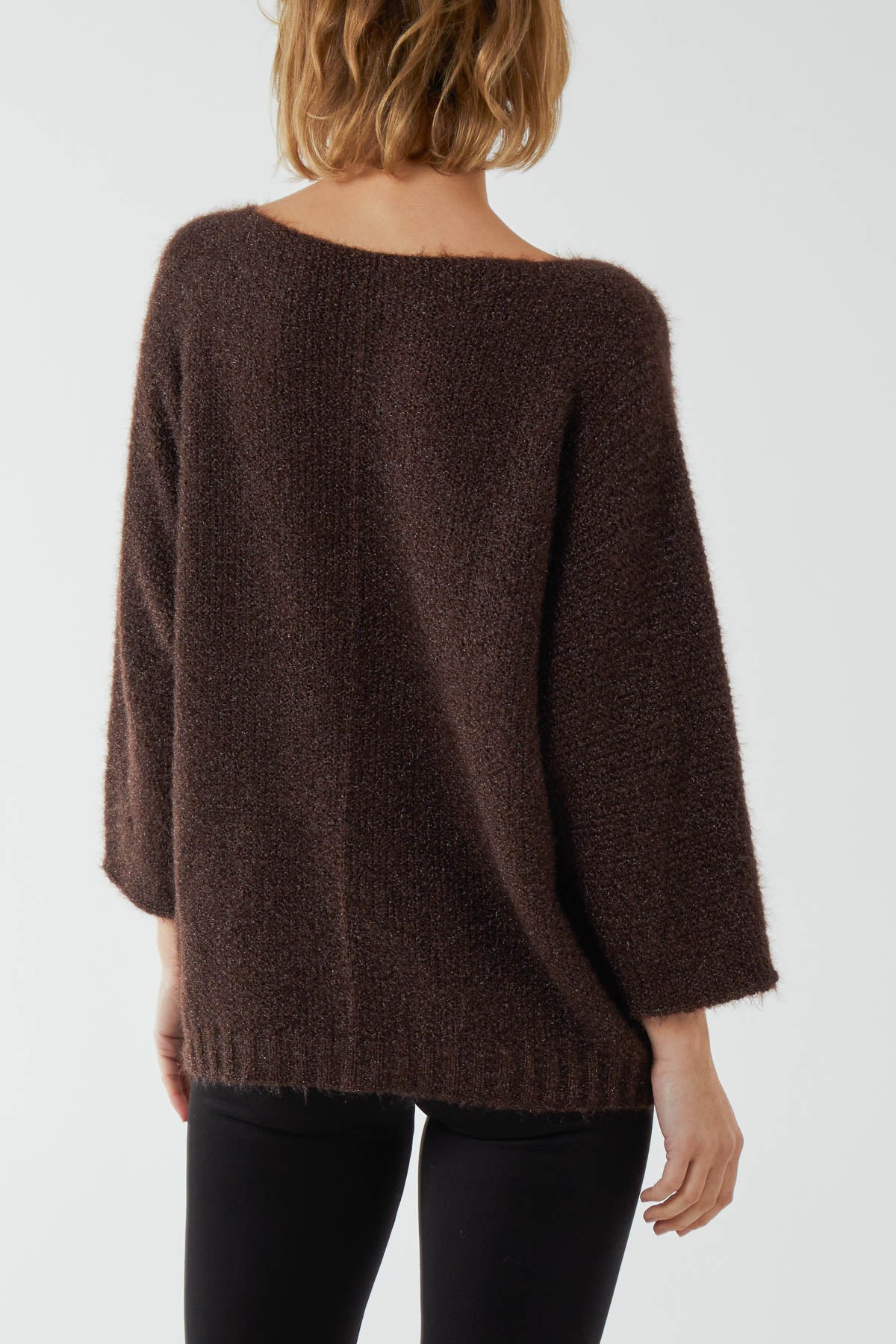 Fluffy V-Neck Exposed Seams Jumper