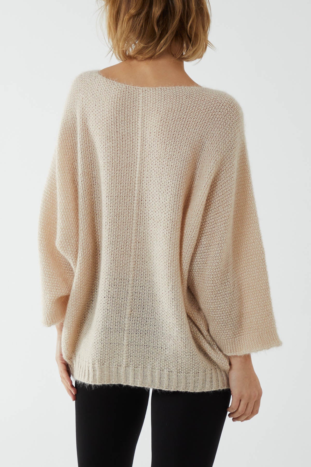 Fluffy V-Neck Exposed Seams Jumper