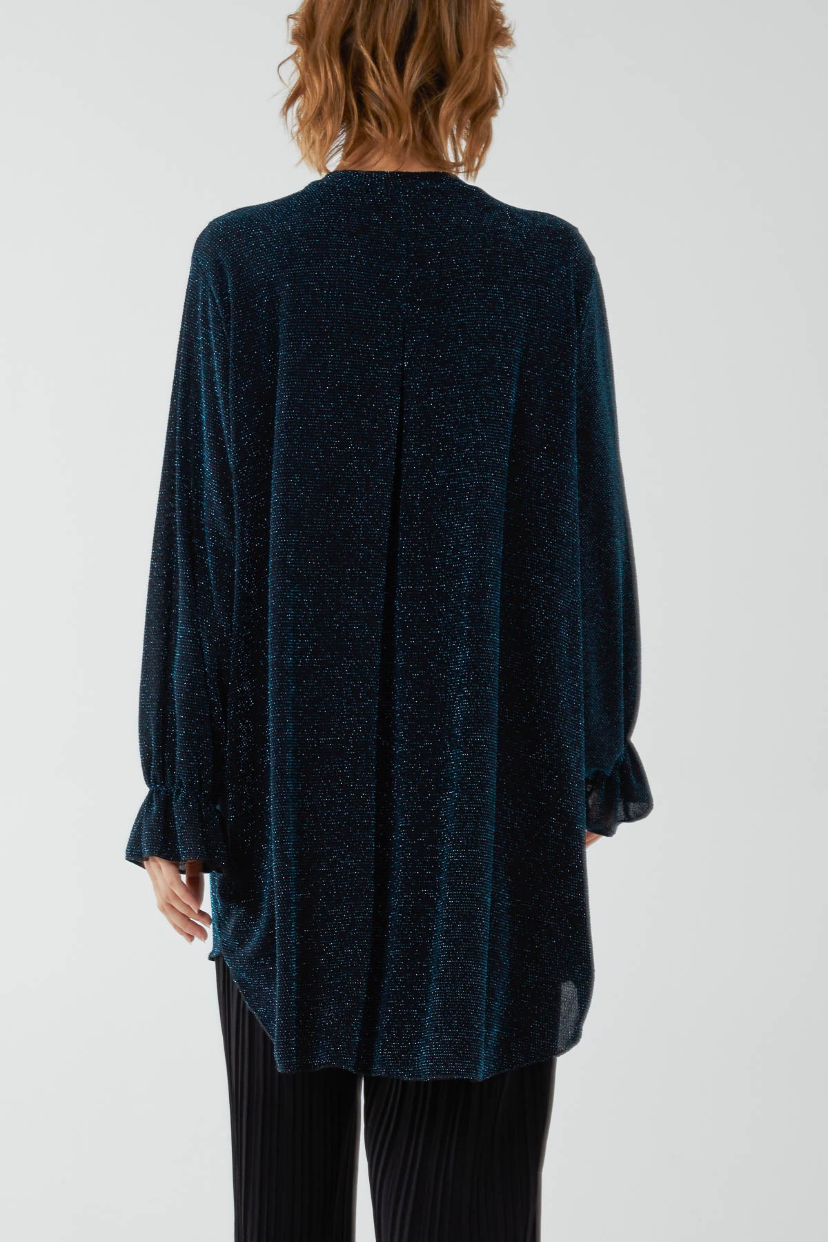 Glitter Lurex Ruffle Flounce Button Blouse