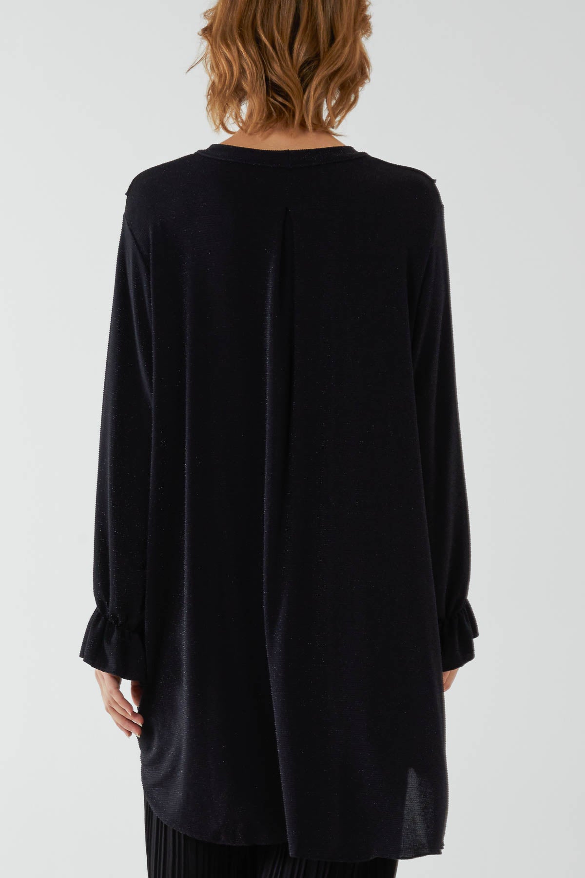Glitter Lurex Ruffle Flounce Button Blouse