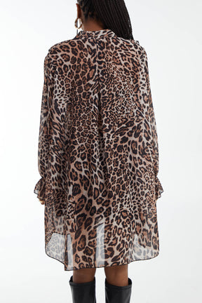 Chiffon Leopard Print Flounce Mini Dress/Top