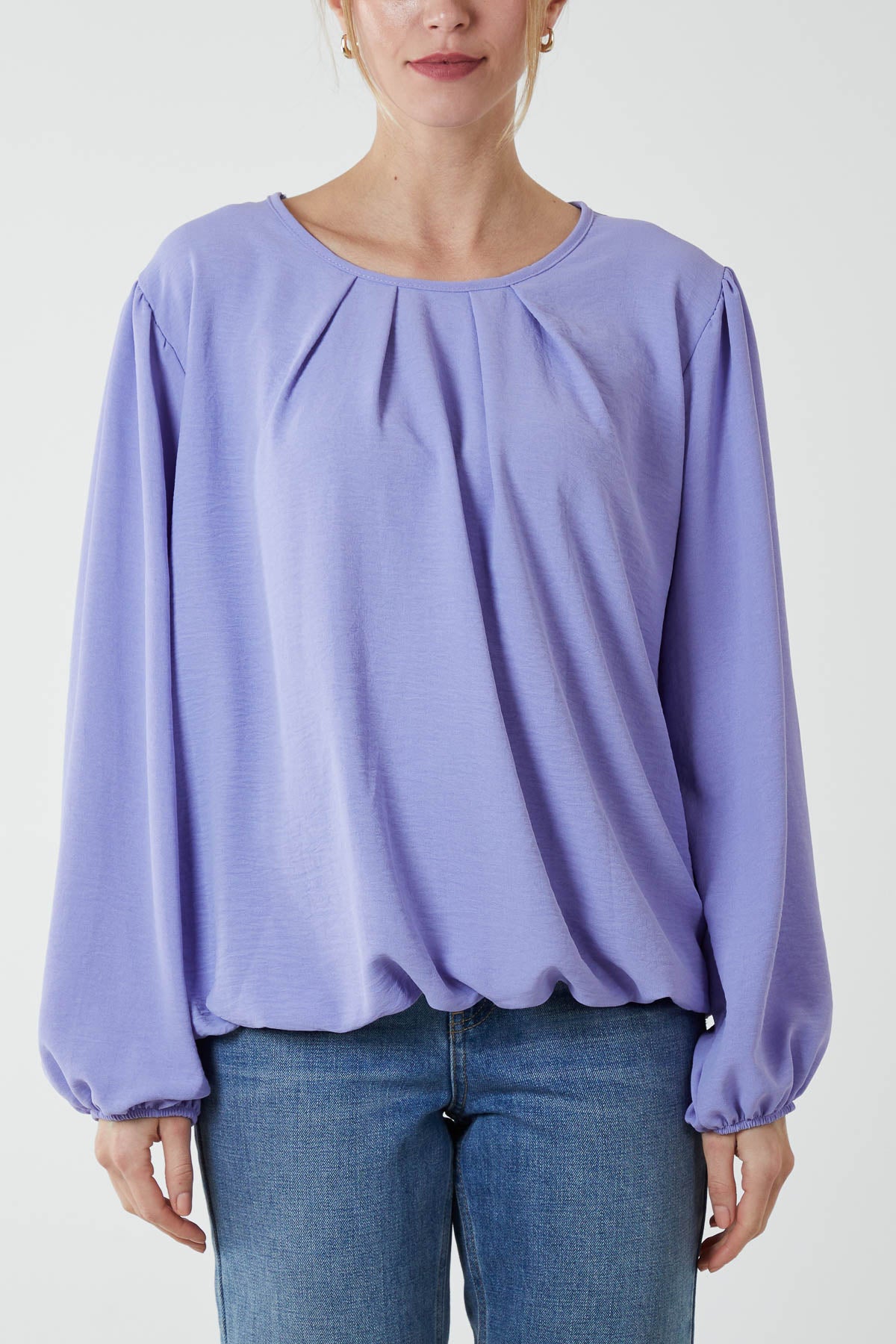 Pleated Neck Bubble Hem Blouse