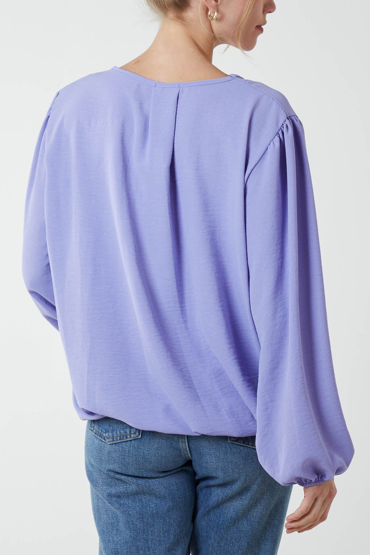 Pleated Neck Bubble Hem Blouse
