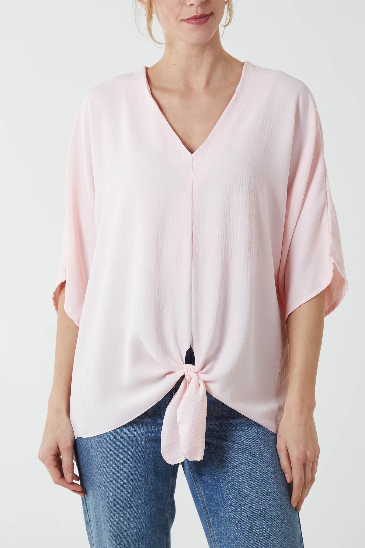 V-Neck Centre Front Tie Hem Blouse