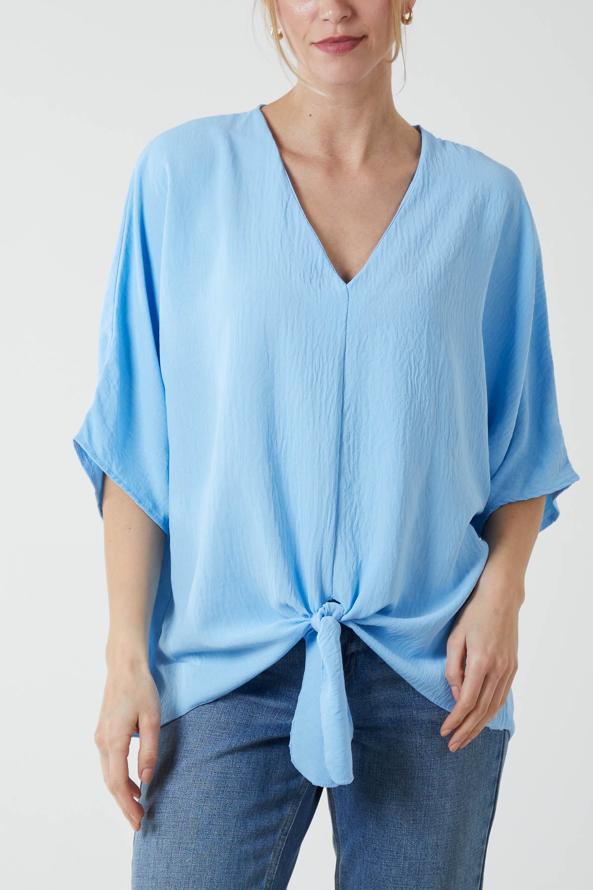 V-Neck Centre Front Tie Hem Blouse
