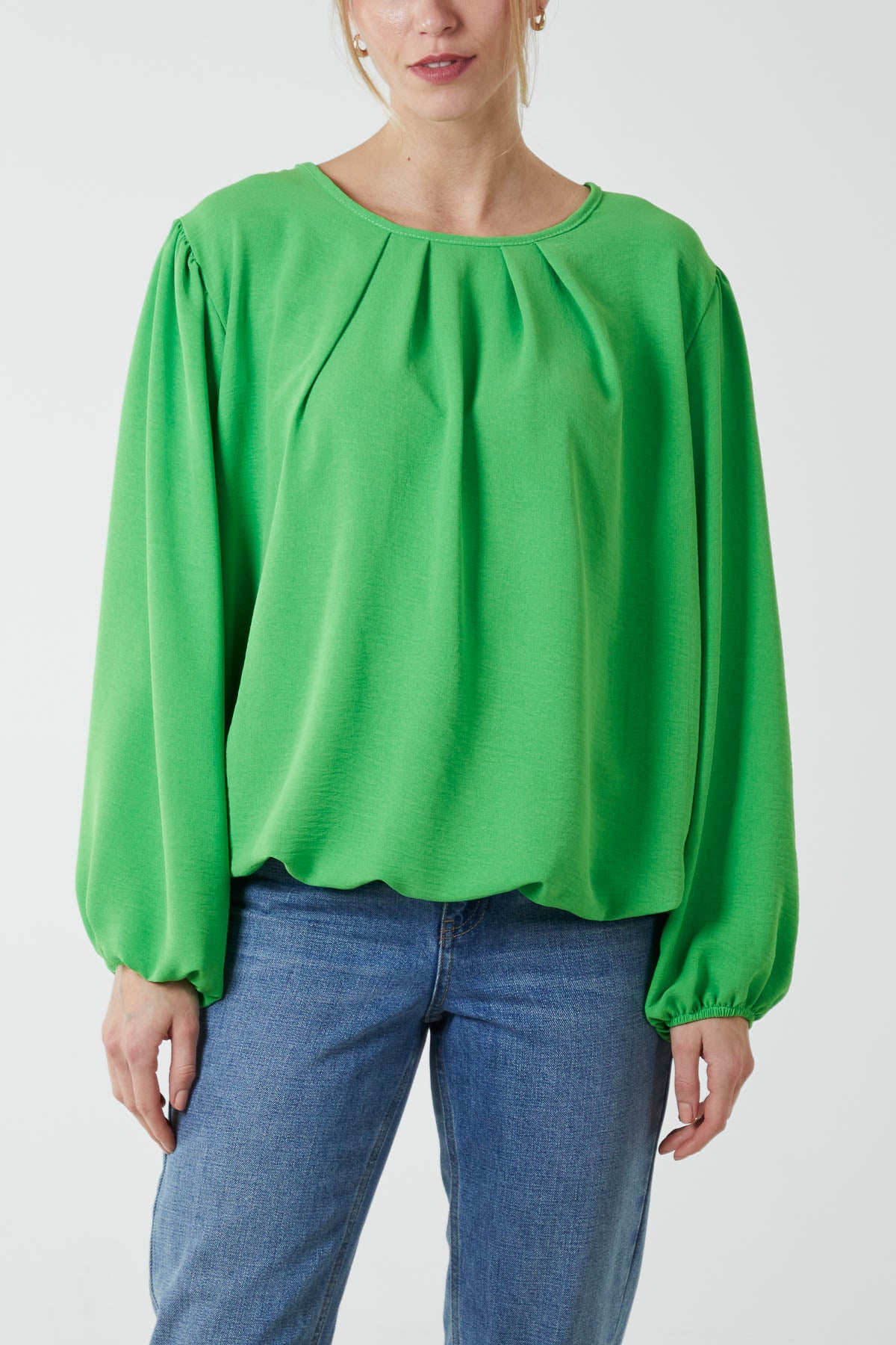 Pleated Neck Bubble Hem Blouse