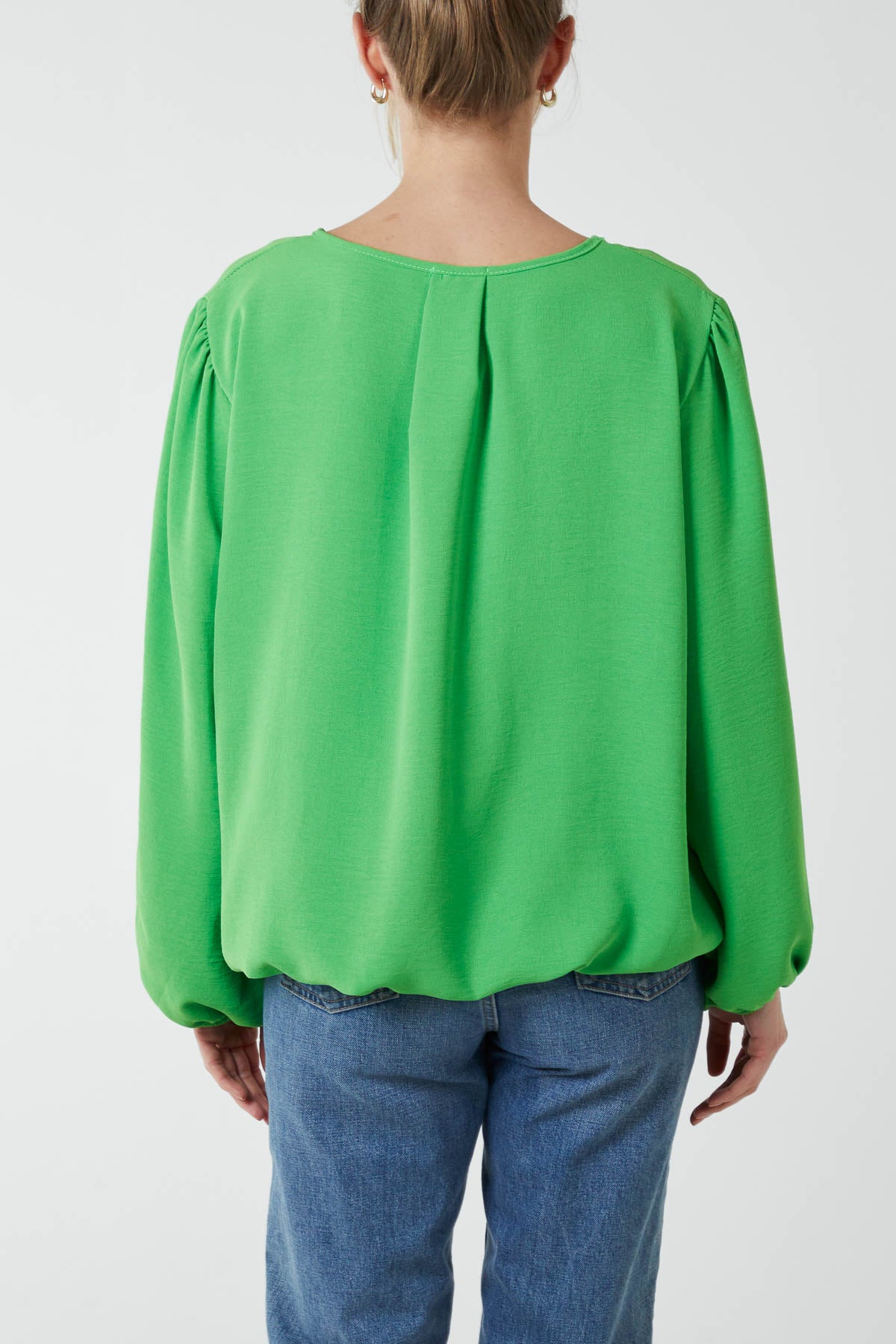 Pleated Neck Bubble Hem Blouse