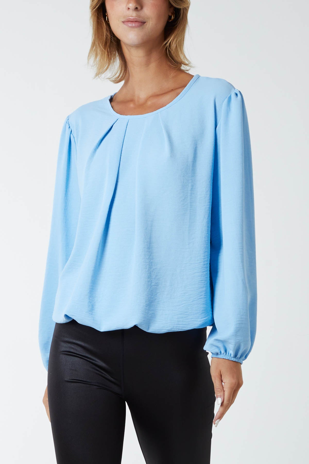 Pleated Neck Bubble Hem Blouse