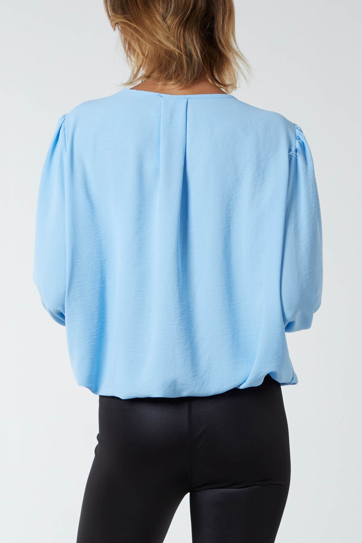 Pleated Neck Bubble Hem Blouse