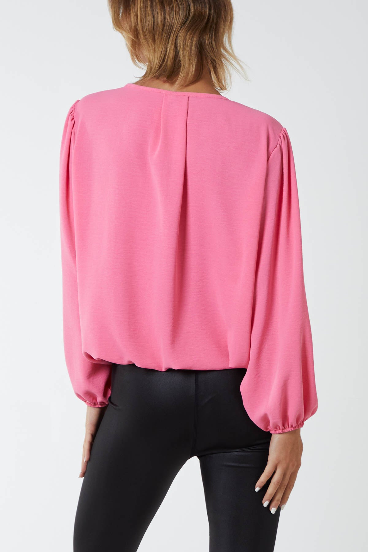 Pleated Neck Bubble Hem Blouse