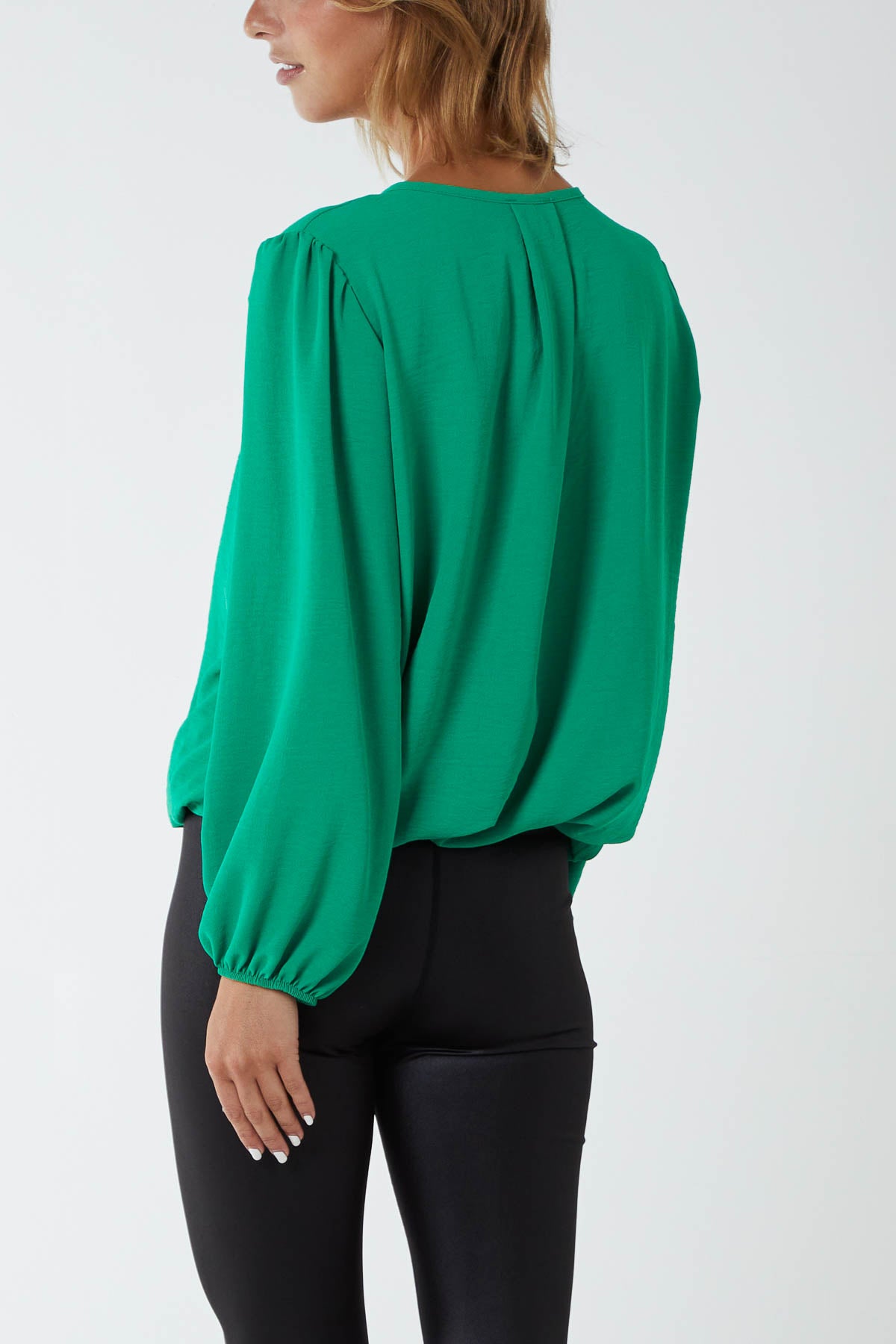 Pleated Neck Bubble Hem Blouse