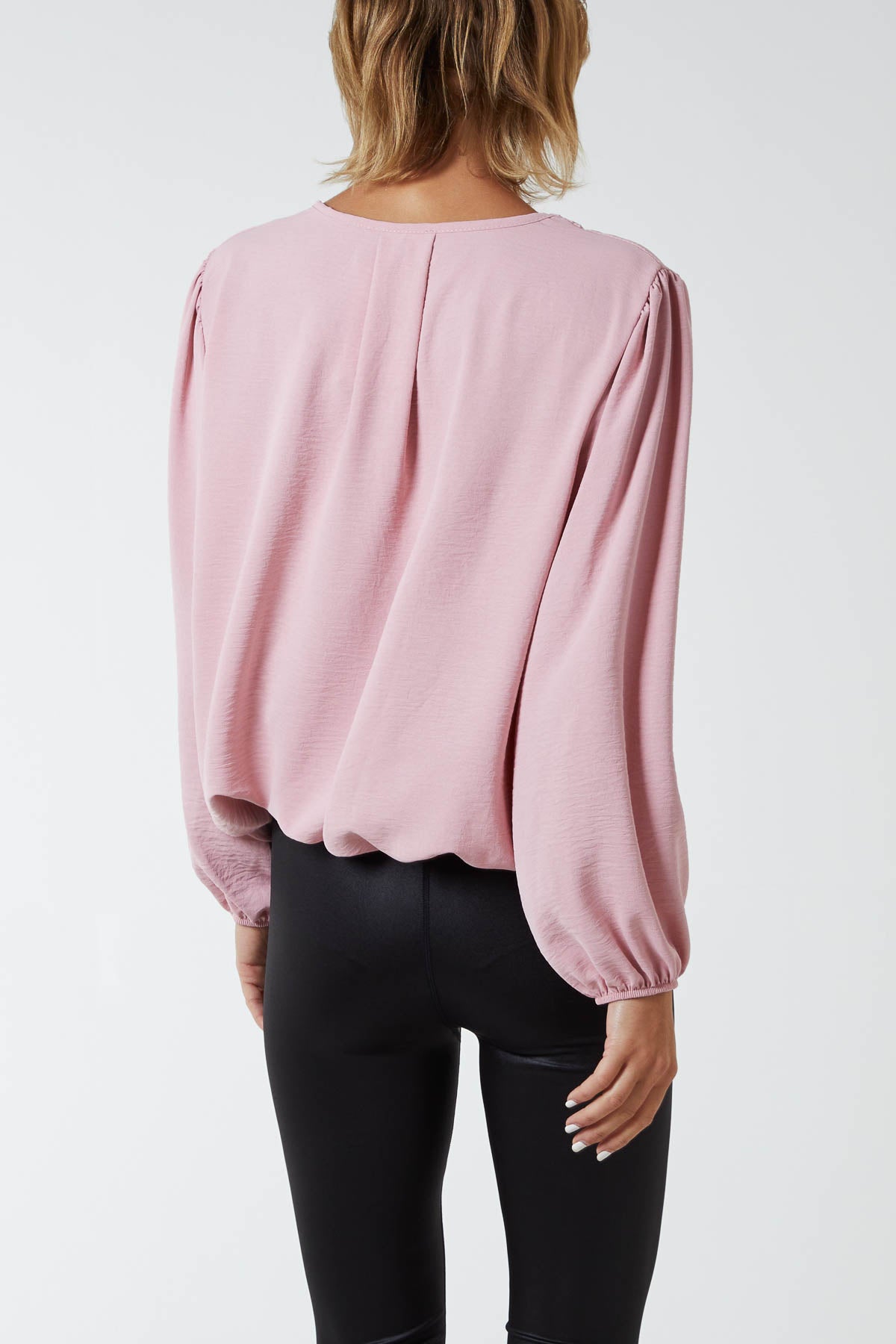 Pleated Neck Bubble Hem Blouse