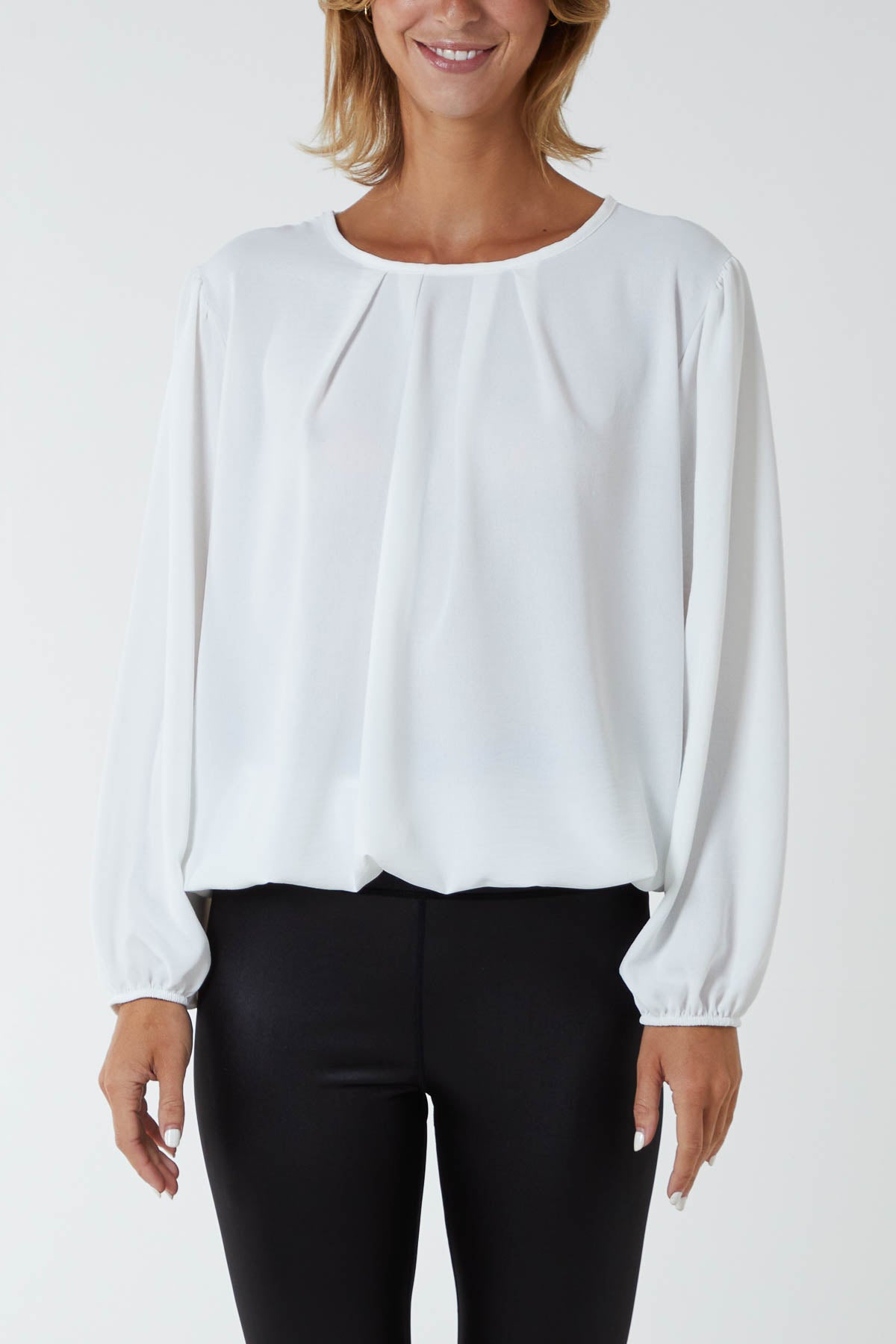 Pleated Neck Bubble Hem Blouse