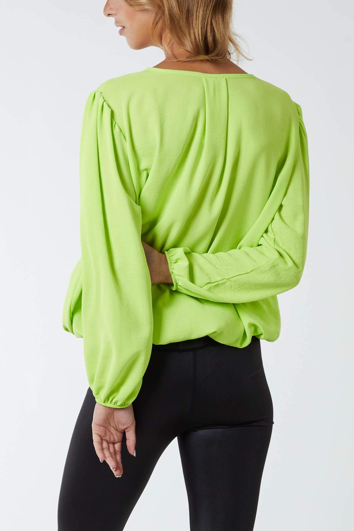 Pleated Neck Bubble Hem Blouse