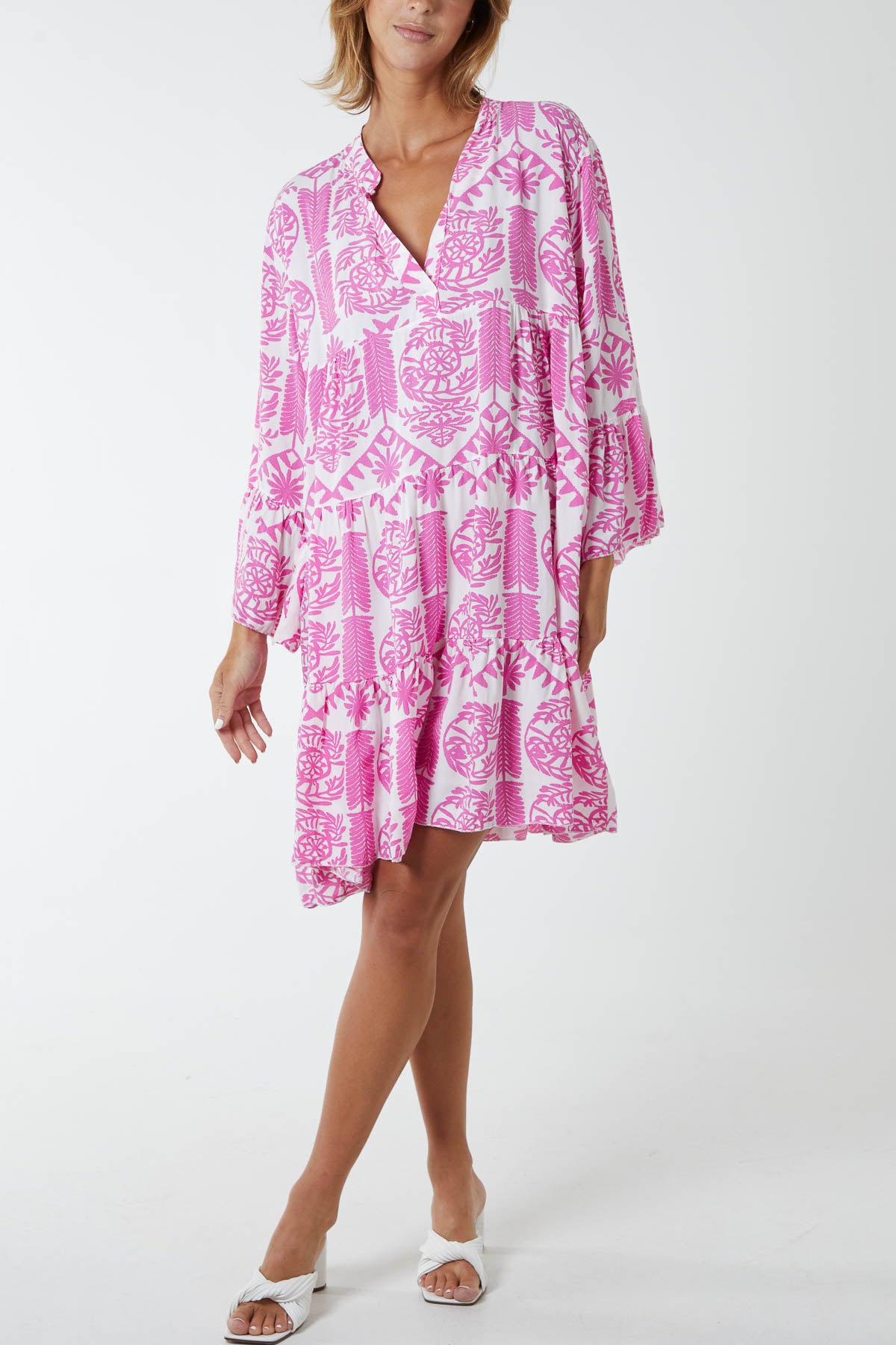 Tiered Baroque Floral Smock Print Dress