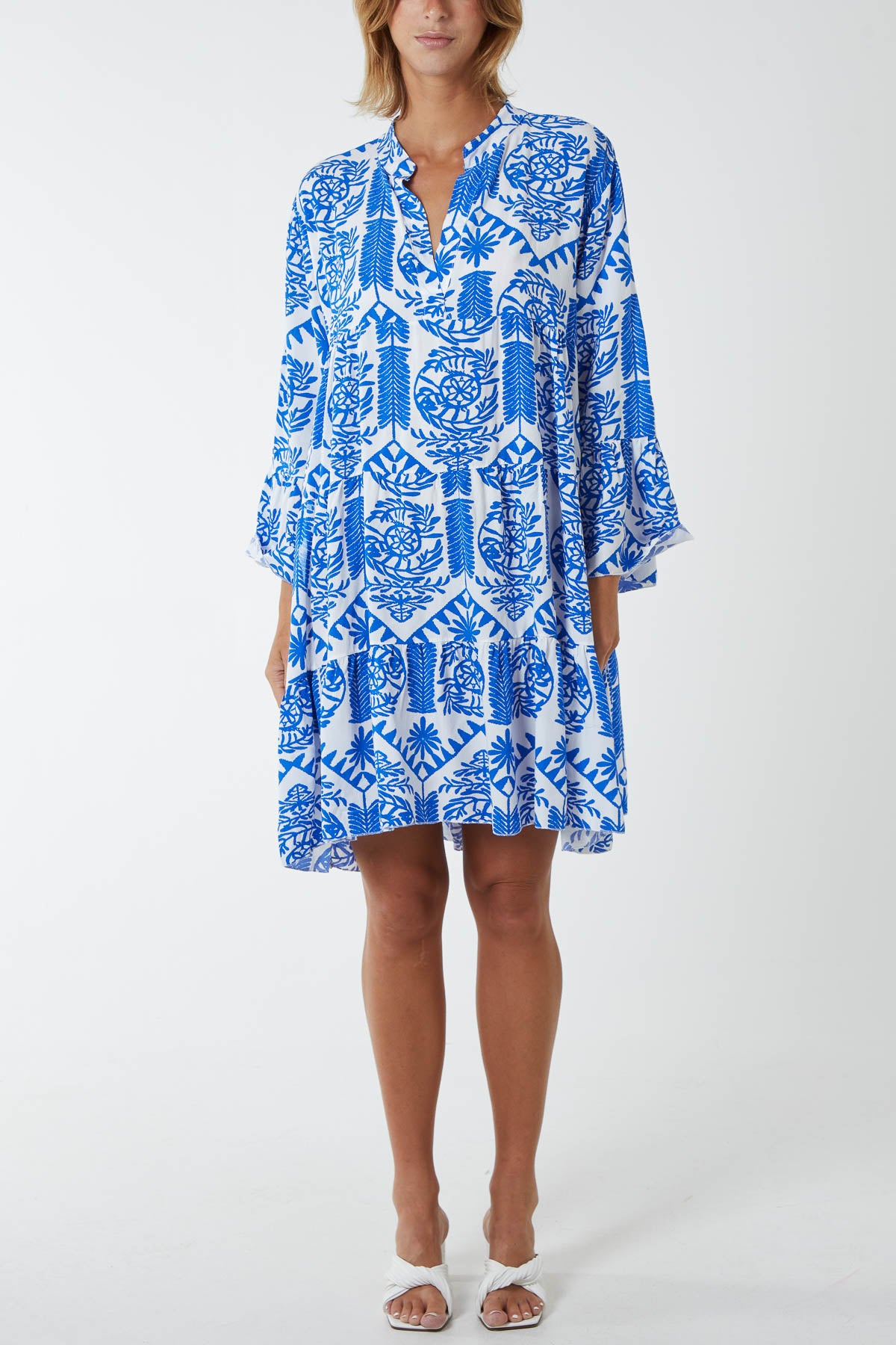 Tiered Baroque Floral Smock Print Dress