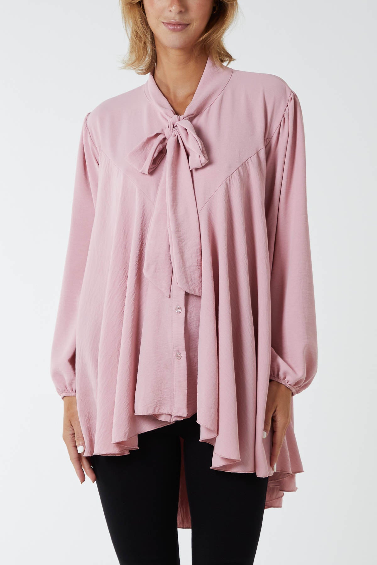 Oversized Pussy Bow Button Blouse