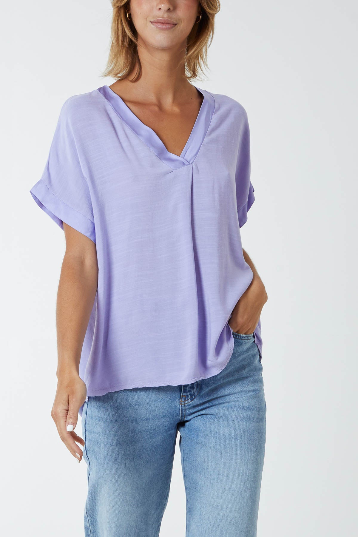 V-Neck Short Sleeve Blouse