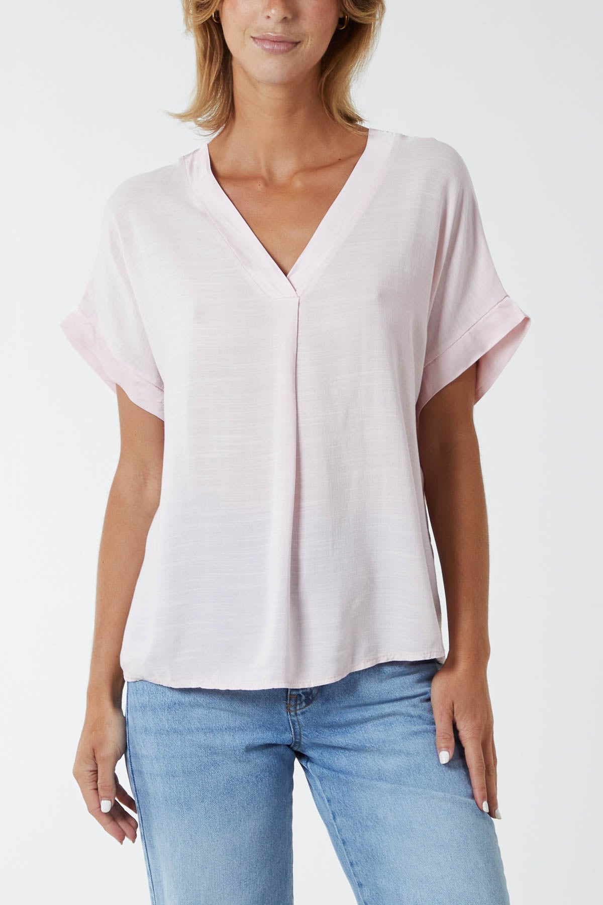 V-Neck Short Sleeve Blouse