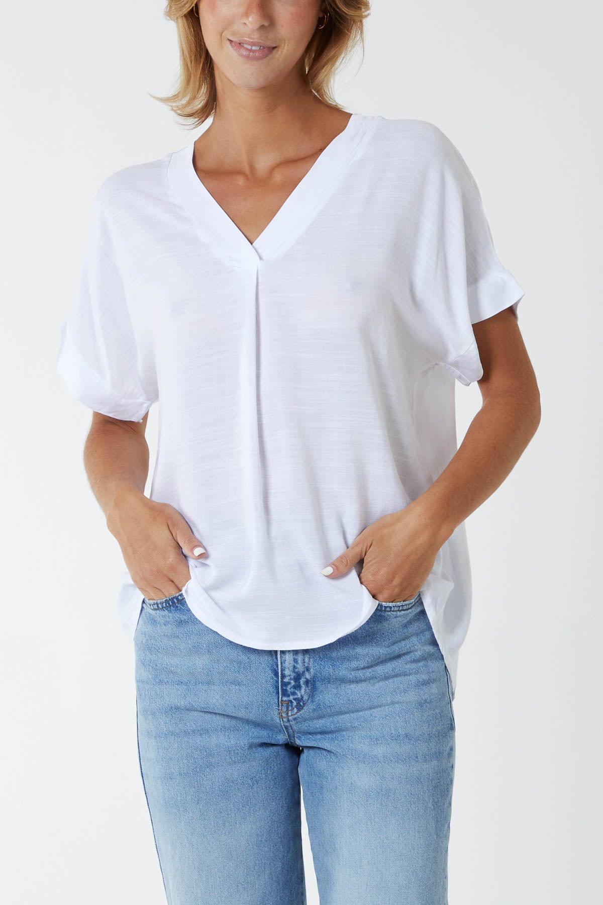 V-Neck Short Sleeve Blouse