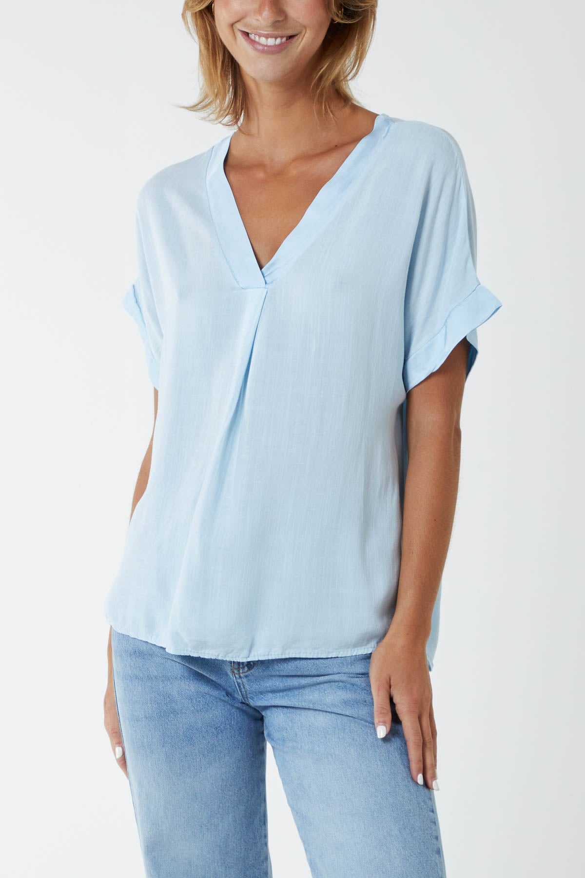 V-Neck Short Sleeve Blouse
