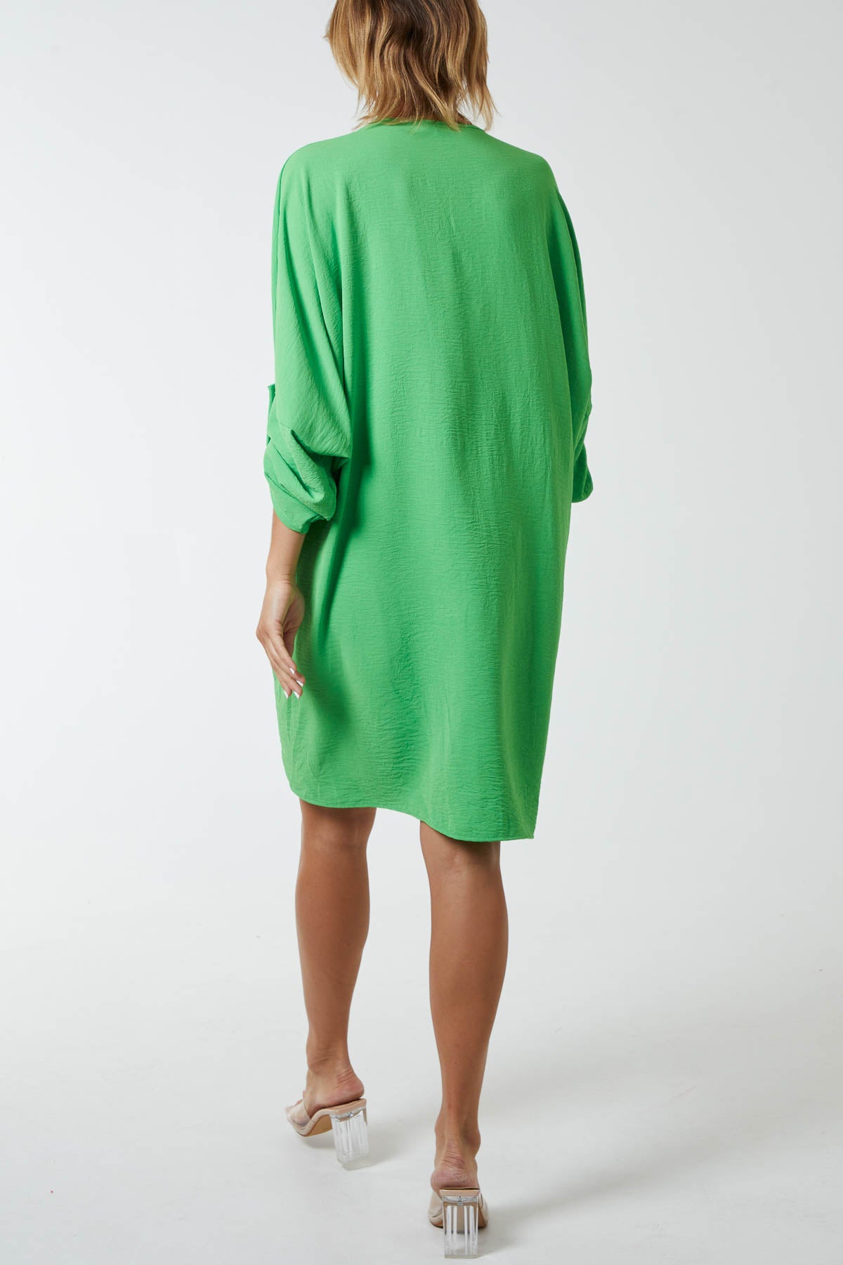 Twist Front Button Sleeve Dress