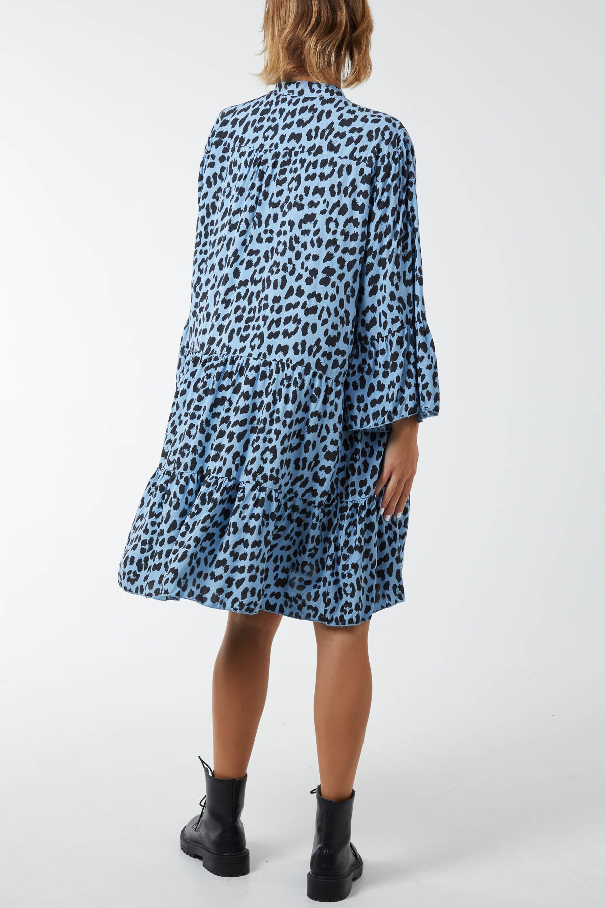 Long Sleeve Tiered Leopard Print Dress